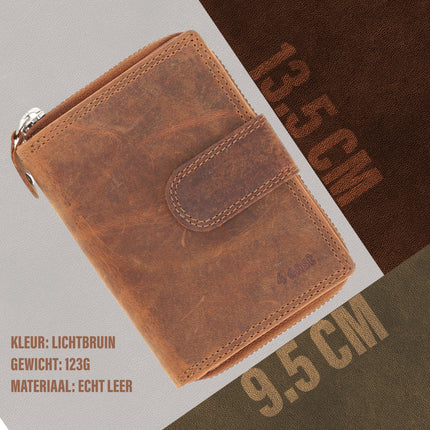 Portemonnee Heren - Portemonnee Dames - Camel - Unisex Portemonnee met Rits - RFID Anti-Skim - 13,5x10 cm  - 6 Pasjeshouder 