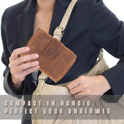 Portemonnee Heren - Portemonnee Dames - Camel - Unisex Portemonnee met Rits - RFID Anti-Skim - 13,5x10 cm  - 6 Pasjeshouder 