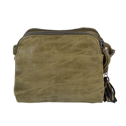 Trendy Olijfgroene Crossbody- en Schoudertas met Creditcardhouder - 3 vakken met 4 kleine vakjes en 7 creditcardvakken
