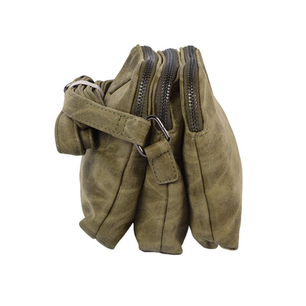 Trendy Olijfgroene Crossbody- en Schoudertas met Creditcardhouder - 3 vakken met 4 kleine vakjes en 7 creditcardvakken