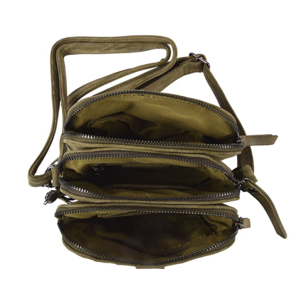 Trendy Olijfgroene Crossbody- en Schoudertas met Creditcardhouder - 3 vakken met 4 kleine vakjes en 7 creditcardvakken