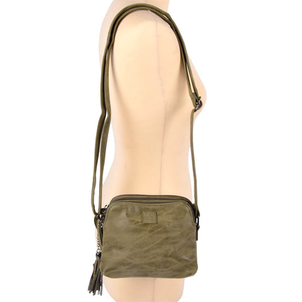 Trendy Olijfgroene Crossbody- en Schoudertas met Creditcardhouder - 3 vakken met 4 kleine vakjes en 7 creditcardvakken