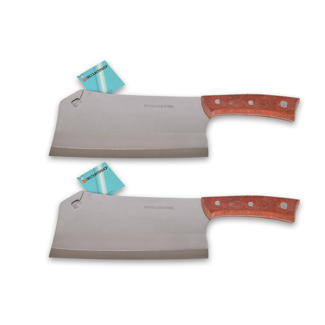 Kwalitatieve Hakmes en Koksmes Combo - RVS, Hout, Zilver & Bruin, 2 stuks, 922g, Breedte 10cm, Lengte 33cm