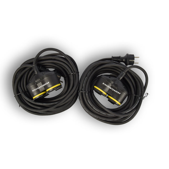 2x Verlengsnoer Neopreen Rubber voor buiten - 10 meter - met 2 Stekkeraansluiting  - Cable - 3G1.5MM²  - 1,5 cm dikte - 230 V