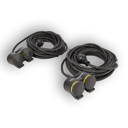2x Verlengsnoer Neopreen Rubber voor buiten - 10 meter - met 2 Stekkeraansluiting  - Cable - 3G1.5MM²  - 1,5 cm dikte - 230 V