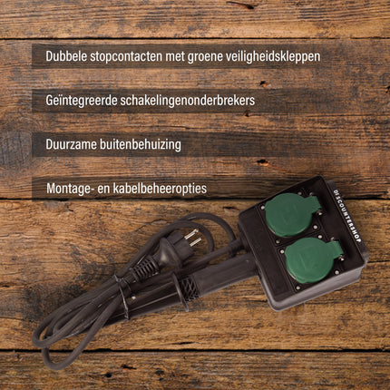 2x | Tuinstopcontact | Buitenstopcontact | 230V | IP44 | Kabellengte: 1,5 m | Waterbestendig | Tuinverlichting | Tuincontactdoos | Tuinspies | 38cm*12cm6.5cm