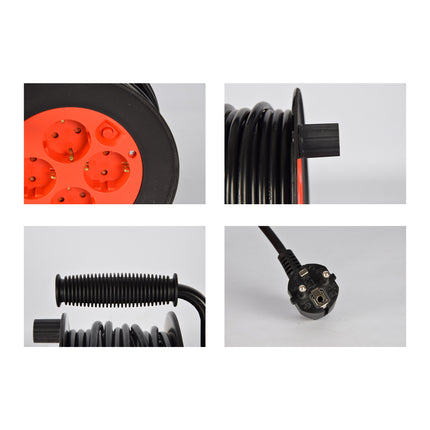 Kabelhaspel | Kabeloproller | Plastic | Zwart | 15 meter kabel | Max 2300 W | Kabeltrommel | 3G1.0MM2-Cabel | Kabelrol | 18cm*12cm*24.5cm | Beste Kabelhaspel voor Efficiënt Kabelbeheer