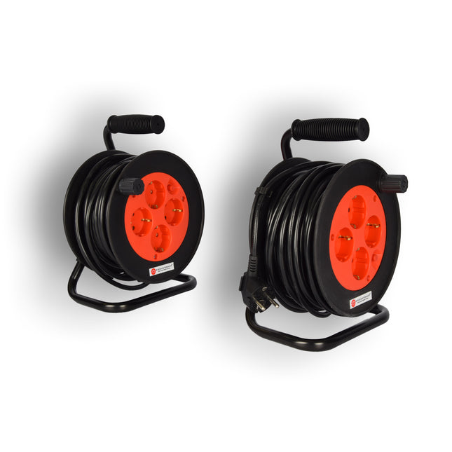 2 Stuks Kabelhaspel & Kabeloproller Set - Plastic Zwart, 15 Meter Kabel, Max 2300W | Kabeltrommel & Kabelrol, 3G1.0MM2-Cabel, 18cm x 12cm x 24.5cm