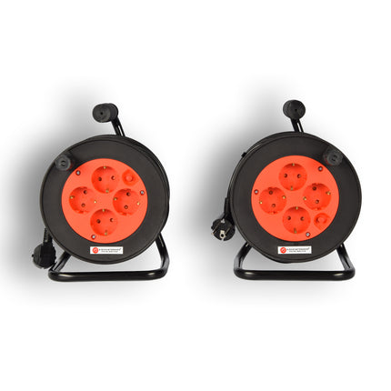 2 Stuks Kabelhaspel & Kabeloproller Set - Plastic Zwart, 15 Meter Kabel, Max 2300W | Kabeltrommel & Kabelrol, 3G1.0MM2-Cabel, 18cm x 12cm x 24.5cm