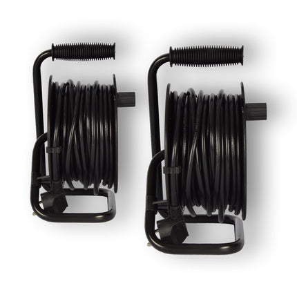 2 Stuks Kabelhaspel & Kabeloproller Set - Plastic Zwart, 15 Meter Kabel, Max 2300W | Kabeltrommel & Kabelrol, 3G1.0MM2-Cabel, 18cm x 12cm x 24.5cm