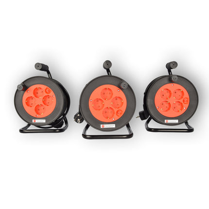 3 Stuks Kabelhaspel & Kabeloproller Set - Plastic Zwart, 15 Meter Kabel, Max 2300W | Kabeltrommel & Kabelrol, 3G1.0MM2-Cabel, 18cm x 12cm x 24.5cm