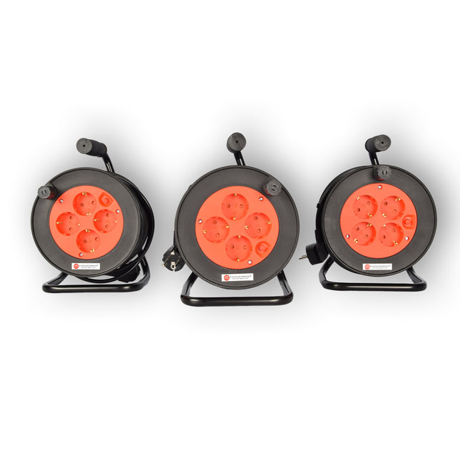 3 Stuks Kabelhaspel & Kabeloproller Set - Plastic Zwart, 15 Meter Kabel, Max 2300W | Kabeltrommel & Kabelrol, 3G1.0MM2-Cabel, 18cm x 12cm x 24.5cm
