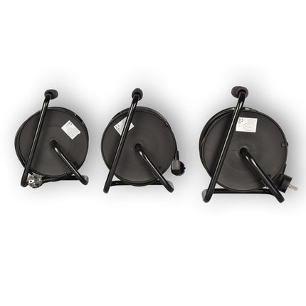 3 Stuks Kabelhaspel & Kabeloproller Set - Plastic Zwart, 15 Meter Kabel, Max 2300W | Kabeltrommel & Kabelrol, 3G1.0MM2-Cabel, 18cm x 12cm x 24.5cm