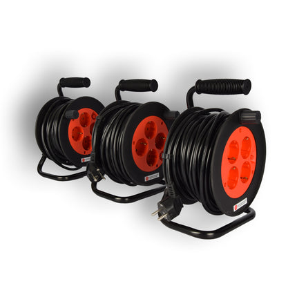 3 Stuks Kabelhaspel & Kabeloproller Set - Plastic Zwart, 15 Meter Kabel, Max 2300W | Kabeltrommel & Kabelrol, 3G1.0MM2-Cabel, 18cm x 12cm x 24.5cm