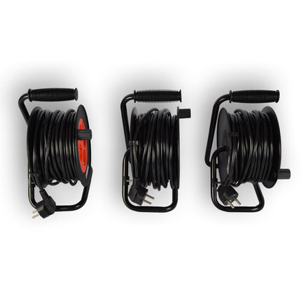3 Stuks Kabelhaspel & Kabeloproller Set - Plastic Zwart, 15 Meter Kabel, Max 2300W | Kabeltrommel & Kabelrol, 3G1.0MM2-Cabel, 18cm x 12cm x 24.5cm