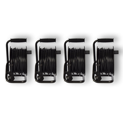 4 Stuks Kabelhaspel & Kabeloproller Set - Plastic Zwart, 15 Meter Kabel, Max 2300W | Kabeltrommel & Kabelrol, 3G1.0MM2-Cabel, 18cm x 12cm x 24.5cm