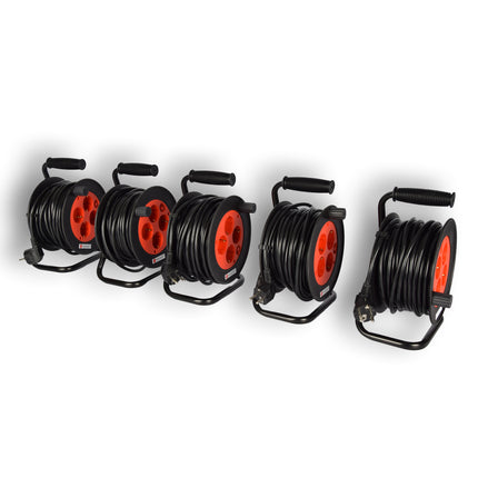 5 Stuks Kabelhaspel & Kabeloproller Set - Plastic Zwart, 15 Meter Kabel, Max 2300W | Kabeltrommel & Kabelrol, 3G1.0MM2-Cabel, 18cm x 12cm x 24.5cm
