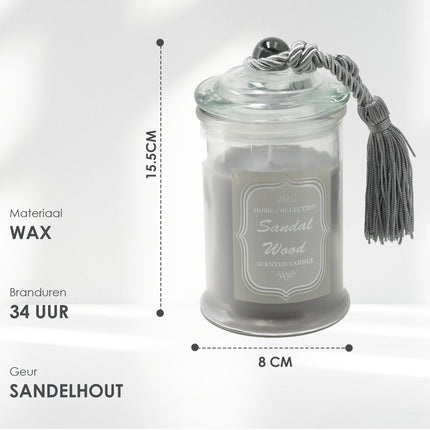 Luxe Kaarsen in Glas - Geurkaars Sandalwood - 34 uur Brandduur - Stressverlichting Geurkaars voor Woonkamer & Slaapkamer