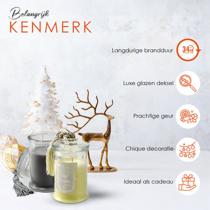 Luxe Kaarsen in Glas - Geurkaars Sandalwood - 34 uur Brandduur - Stressverlichting Geurkaars voor Woonkamer & Slaapkamer