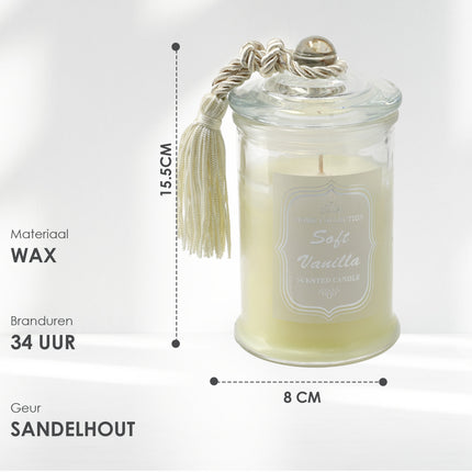 Luxe Kaarsen in Glas - Geurkaars Vanille - 34 uur Brandduur - Aromatherapie Geurkaars voor Woonkamer & Slaapkamer