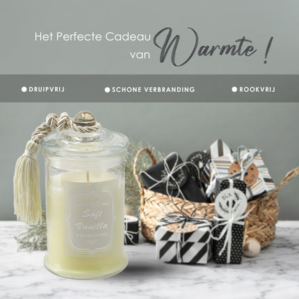 Luxe Kaarsen in Glas - Geurkaars Vanille - 34 uur Brandduur - Aromatherapie Geurkaars voor Woonkamer & Slaapkamer