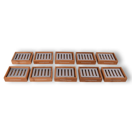 Bamboe Zeephouders voor Badkamer - Luxe Set van 10 - Lichtbruin - Zeepdispenser - 13cm x 10.5cm x 3cm