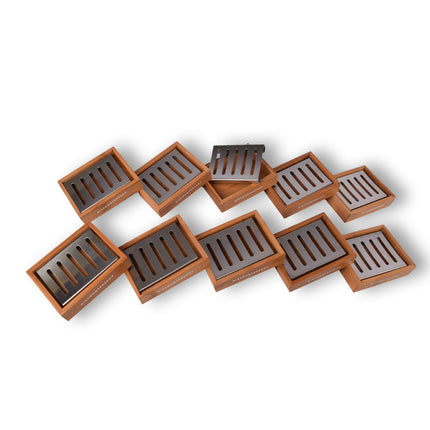 Bamboe Zeephouders voor Badkamer - Luxe Set van 10 - Lichtbruin - Zeepdispenser - 13cm x 10.5cm x 3cm