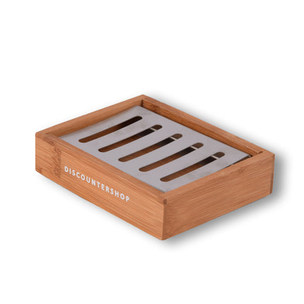 Exclusieve Bamboe Zeephouder voor Badkamer - Licht Bruin, Slechts 120g - Zeepdispenser - 13cm x 10.5cm x 3cm.