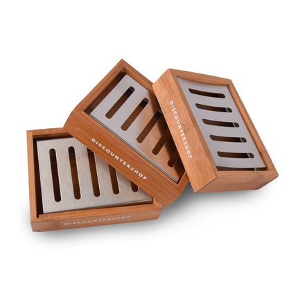3x Lichtbruine Bamboe Zeephouder voor Badkamer - Slechts 520g - Zeepdispenser - 13cm x 10.5cm x 3cm