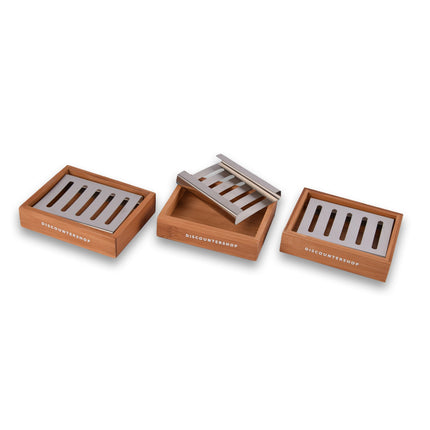 3x Lichtbruine Bamboe Zeephouder voor Badkamer - Slechts 520g - Zeepdispenser - 13cm x 10.5cm x 3cm
