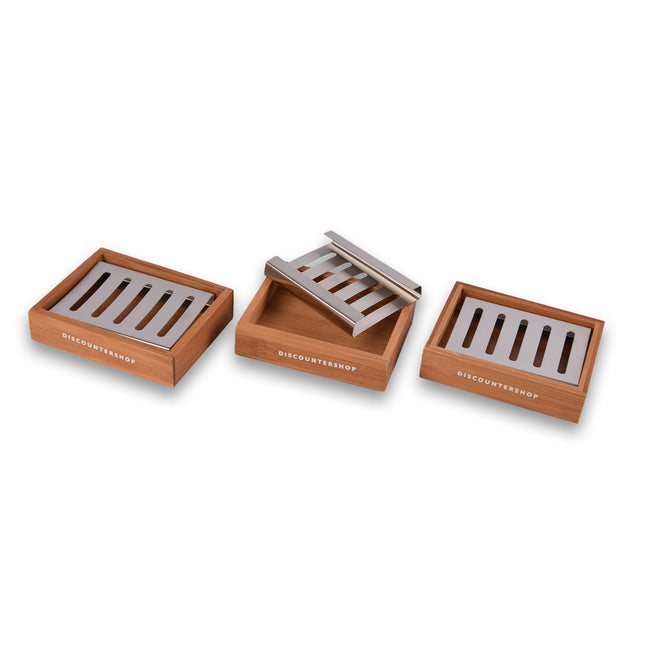 3x Lichtbruine Bamboe Zeephouder voor Badkamer - Slechts 520g - Zeepdispenser - 13cm x 10.5cm x 3cm