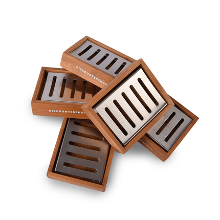 5x Luxe Bamboe Zeephouder voor Badkamer - Lichtbruin - Slechts 750g - Zeepdispenser - 13cm x 10.5cm x 3cm