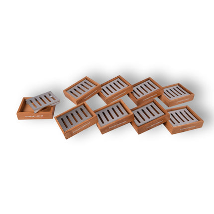 Set van 9 Lichtbruine Bamboe Zeephouders - Luxe Badkamer Accessoires - Zeepdispenser - 13cm x 10.5cm x 3cm