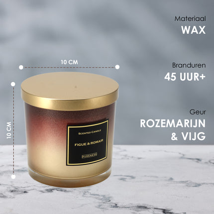 Luxe Geurkaarsen - 45 uur Brandduur - Geurkaars Vijgen & Rozemarijn - Mooie Kaars Cadeau Idee