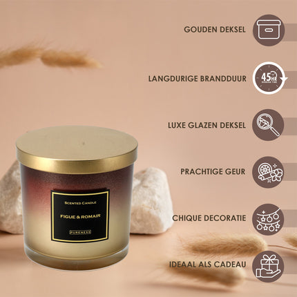 Luxe Geurkaarsen - 45 uur Brandduur - Geurkaars Vijgen & Rozemarijn - Mooie Kaars Cadeau Idee