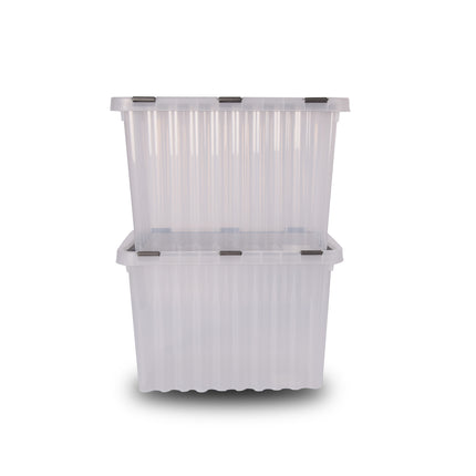 Opbergbox | 42x30 | Stapelbare opbergbox | Diepte:28.5cm | Set van 2 | 25 Liter | Transparant en Waterdicht