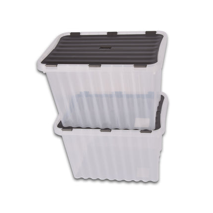 Opbergbox | 42x30 | Stapelbare opbergbox | Diepte:28.5cm | Set van 2 | 25 Liter | Transparant en Waterdicht