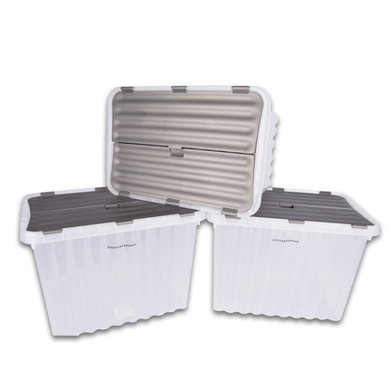 Opbergbox | Set van 3 | met Deksel | Transparant | Stapelbare opbergbox | 25 Liter | Waterdicht