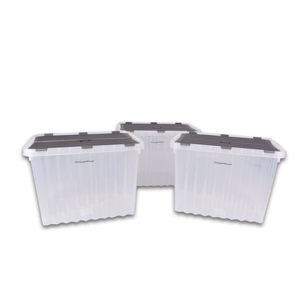 Opbergbox | Set van 3 | met Deksel | Transparant | Stapelbare opbergbox | 25 Liter | Waterdicht