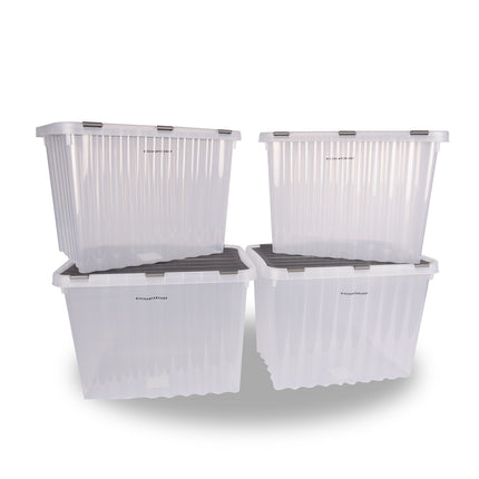 Opbergbox | 25 Liter | Set van 4 | Transparant | Stapelbare opbergbox | Met Deksel