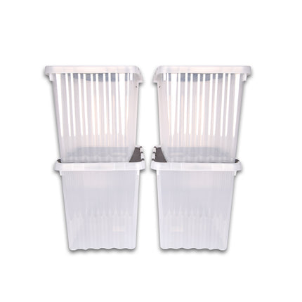 Opbergbox | 25 Liter | Set van 4 | Transparant | Stapelbare opbergbox | Met Deksel