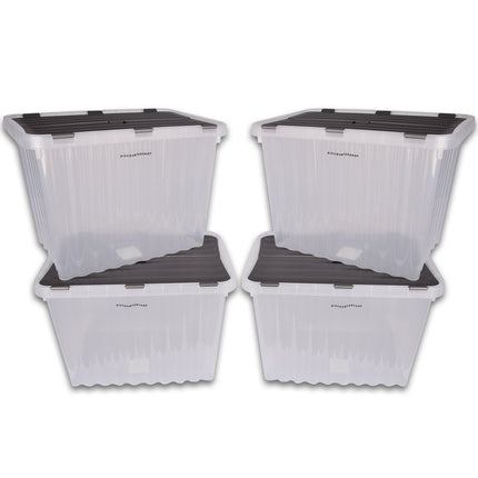 Opbergbox | 25 Liter | Set van 4 | Transparant | Stapelbare opbergbox | Met Deksel