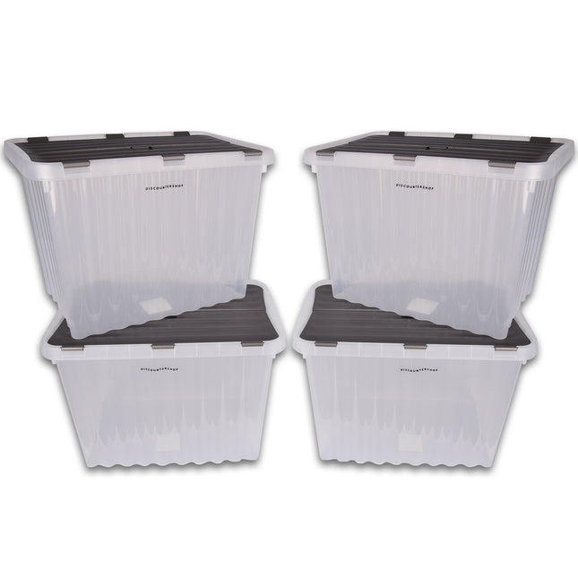 Opbergbox | 25 Liter | Set van 4 | Transparant | Stapelbare opbergbox | Met Deksel