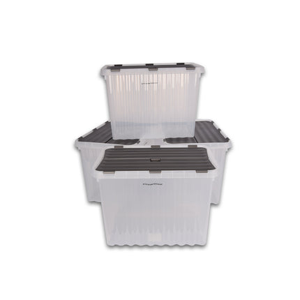 Opbergbox | 25 Liter | Set van 4 | Transparant | Stapelbare opbergbox | Met Deksel