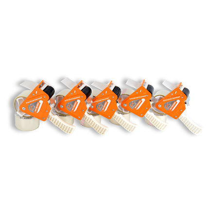 Wit & Oranje Tape Dispenser Set: 5 Stuks met 10 Tapes (15cm x 48cm) - Plakbandhouder - Plastic & Metaal