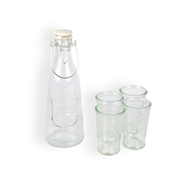 Stijlvolle Glazen Karaf en Drinkglas Set: 1 Liter  Karaf en 4 Glazen van 250ML
