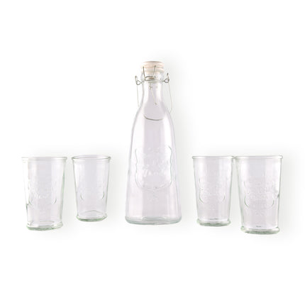 Stijlvolle Glazen Karaf en Drinkglas Set: 1 Liter  Karaf en 4 Glazen van 250ML