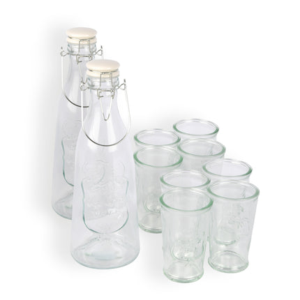 Elegante Glazen Karaf en Drinkglas Set: 2 Karaffen van 1 Liter en 8 Glazen van 250ml