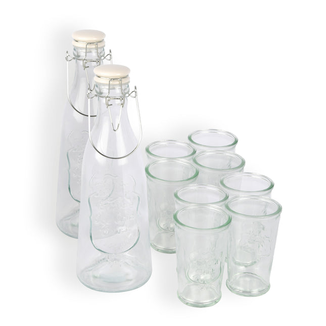 Elegante Glazen Karaf en Drinkglas Set: 2 Karaffen van 1 Liter en 8 Glazen van 250ml
