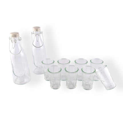 Elegante Glazen Karaf en Drinkglas Set: 2 Karaffen van 1 Liter en 8 Glazen van 250ml